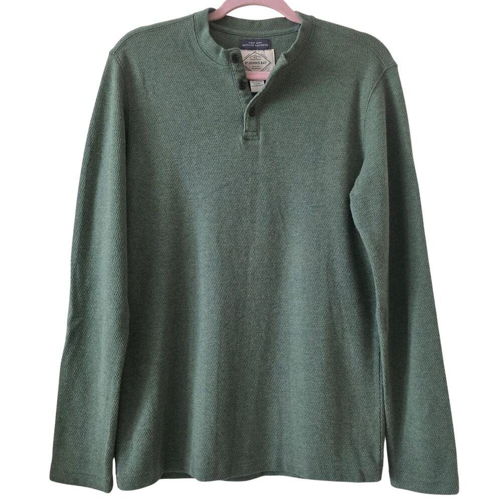 St. John's Bay Thermal Waffle Olive Green Henley Size Medium